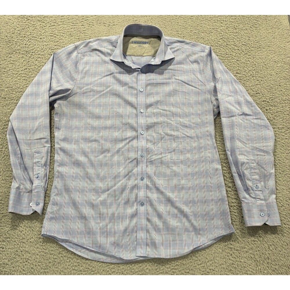 Twillory Shirt Mens XL 17 36-37 Blue Plaid Performance Button Up Tailored Fit